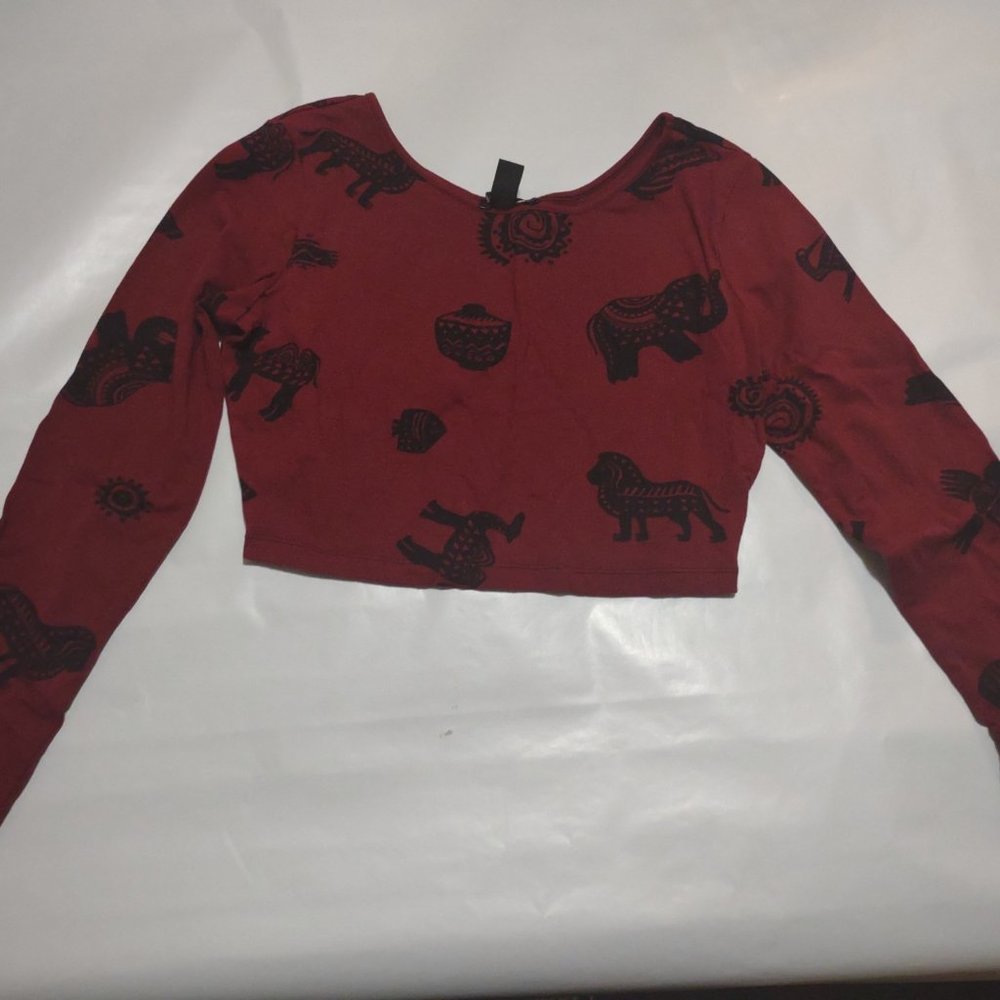 Dark Red Long Sleeve Women's Crop Top